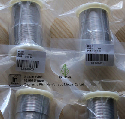 Indium Wire with 0.5mm, 1mm diameter 5 meter Length per spool, Indium metal wire 99.995% pure