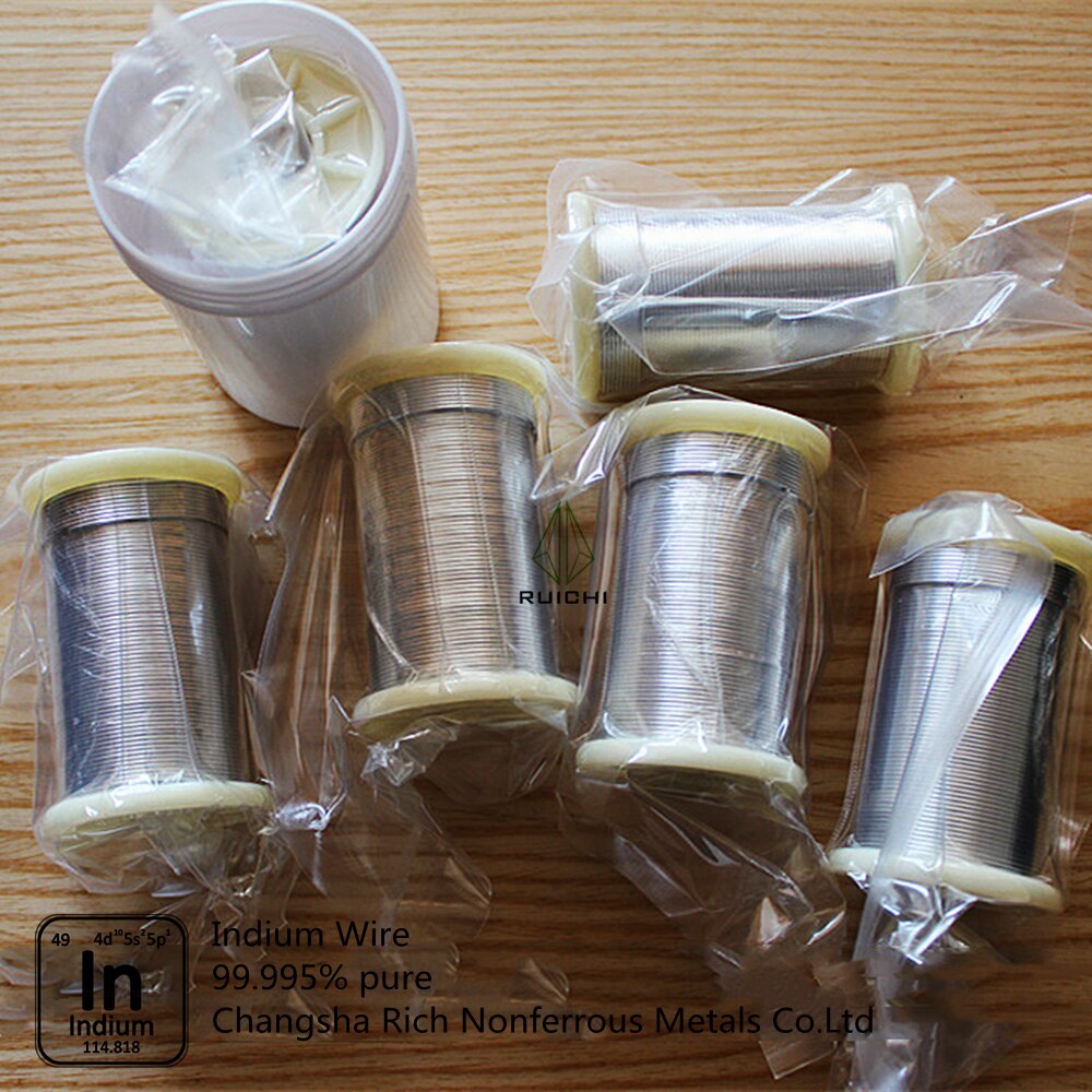 99.995% pure 3 / 4 / 5mm diameter Indium Wire, 1 meter per spool