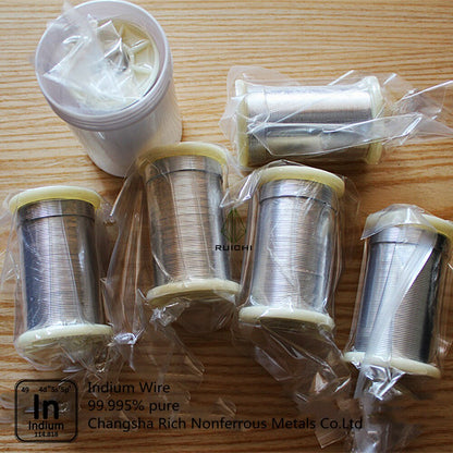 99.995% pure 3 / 4 / 5mm diameter Indium Wire, 1 meter per spool